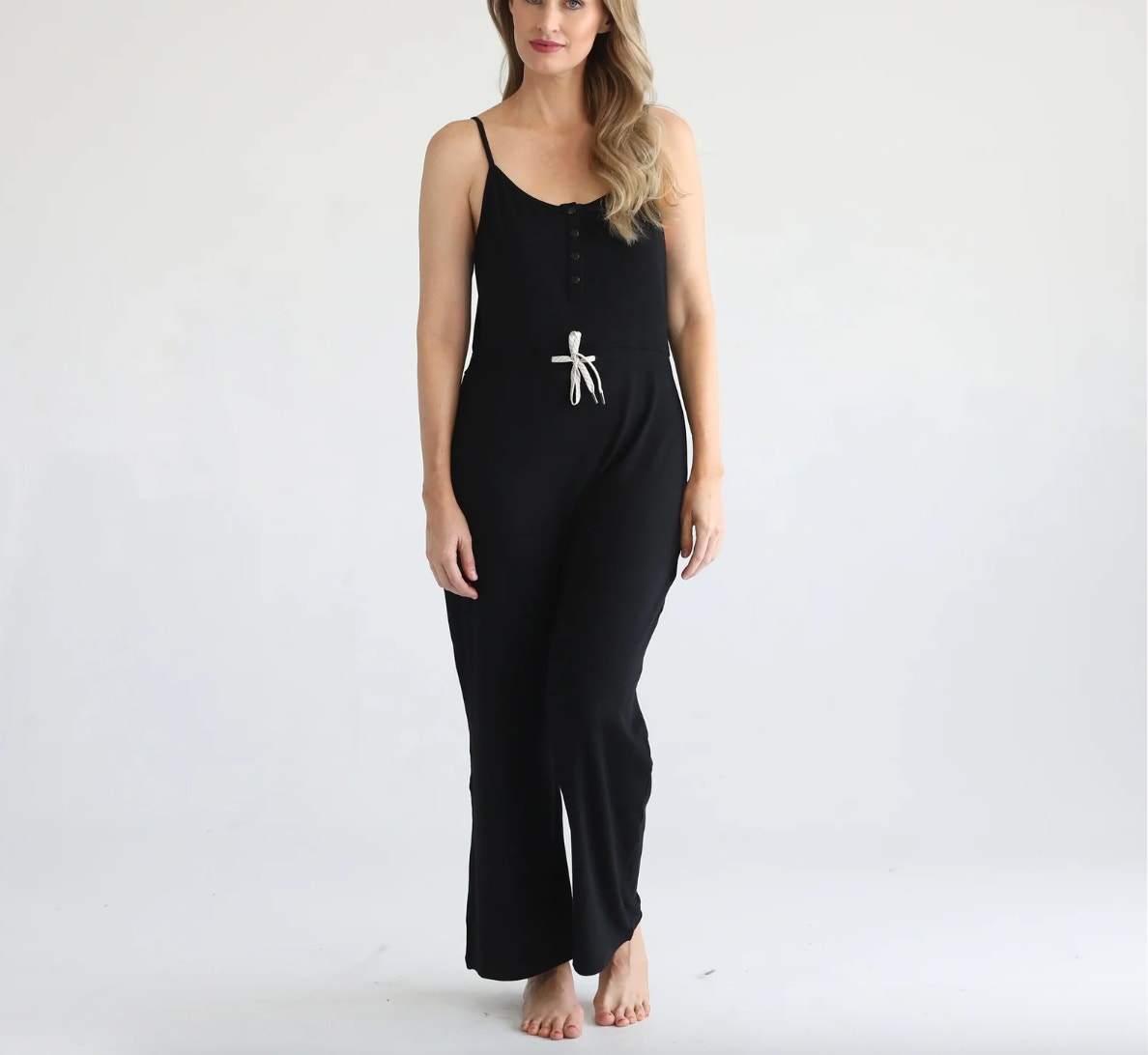 Sweat & Milk Scarlett Nursing Friendly Cami Jumpsuit Msrp $105 | Black | M/L